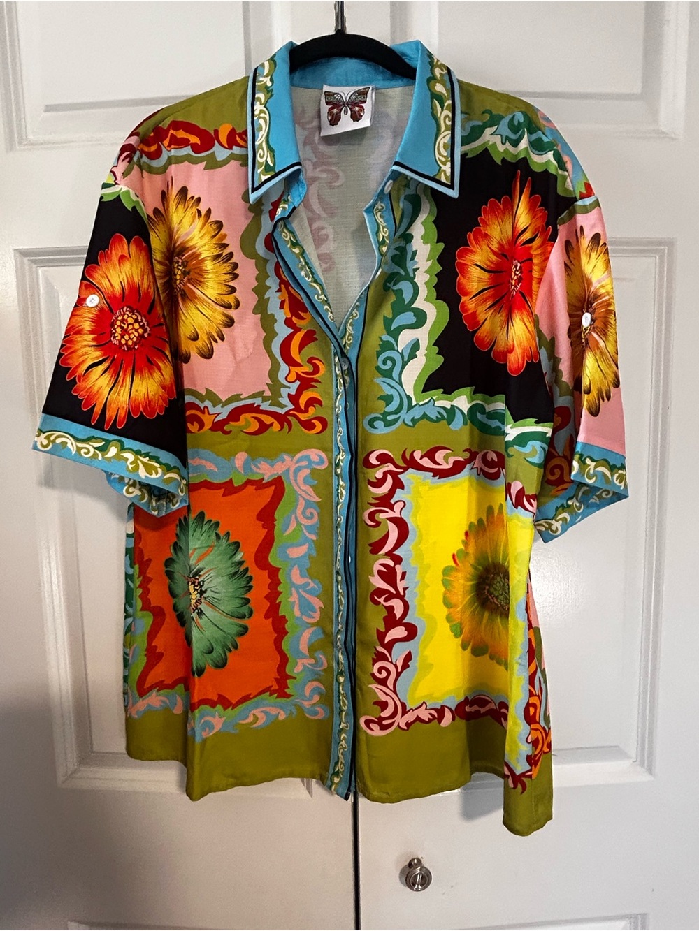 Meghan LA Multicolor Floral Patchwork Button-Down Shirt